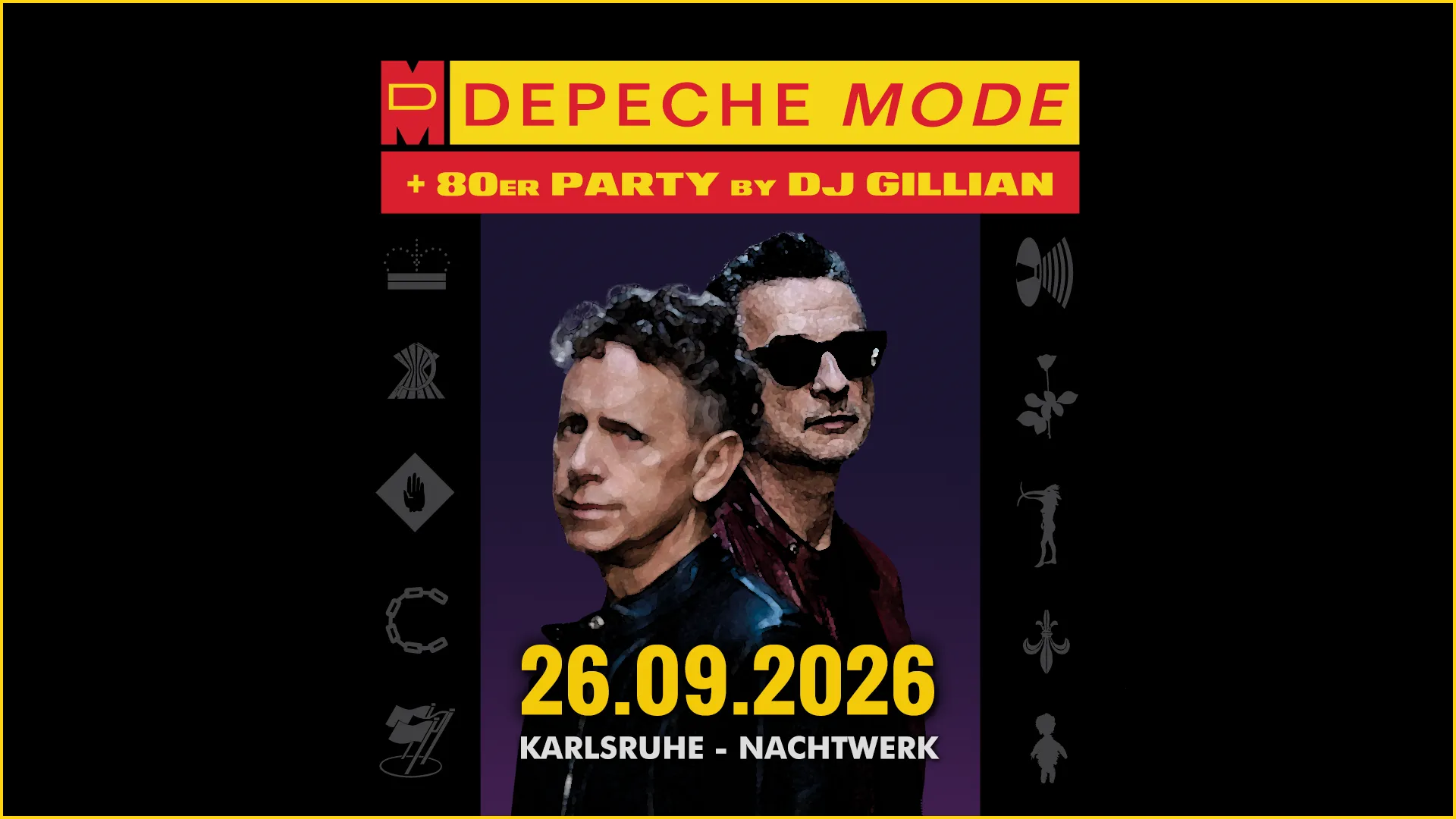 Die legendäre DEPECHE MODE & 80er Party von mit DJ GILLIAN im Nachtwerk Karlsruhe. Die großartigen Songs von Depeche Mode, die kultigsten Hits aus den 80ern und die beliebtesten Pop & Wave Klassiker. Das Original in Karlsruhe seit 1991!