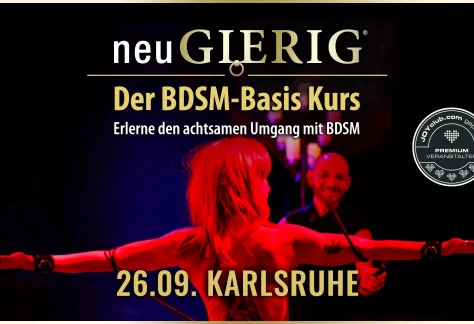 neuGIERIG » Der BDSM-Basis Kurs/Workshop für Einsteiger und Interessierte mit Workshopleiter GILLIAN in Karlsruhe. Erlerne den achtsamen Umgang mit BDSM in einer sicheren Umgebung mit einem fachkundigen Experten. In diesem ca. 5 stündigen Intensiv Kurs erfährst Du die Grundlagen des BDSM, wie man den richtigen Einstieg findet, worauf man achten muss und was man vermeiden sollte, wie man selbst kreativ wird, wie man Dominanz lernen kann, wie man seine Fantasien in die Realität umsetzt, Sicherheitsaspekte, verschiedene Spielarten, den richtigen Umgang mit Sub, Schlagwerk, Spielsachen und Toys,… uvm. für gefahrlose und erfüllende BDSM Sessions.
